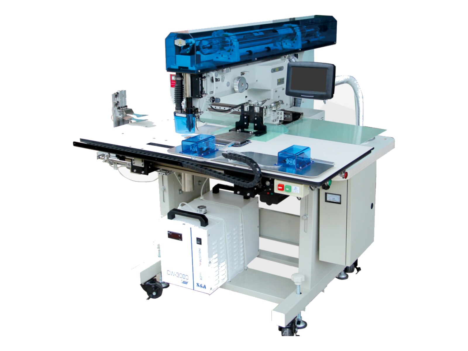 Pocket flap and collar sewing-and-cutting machine